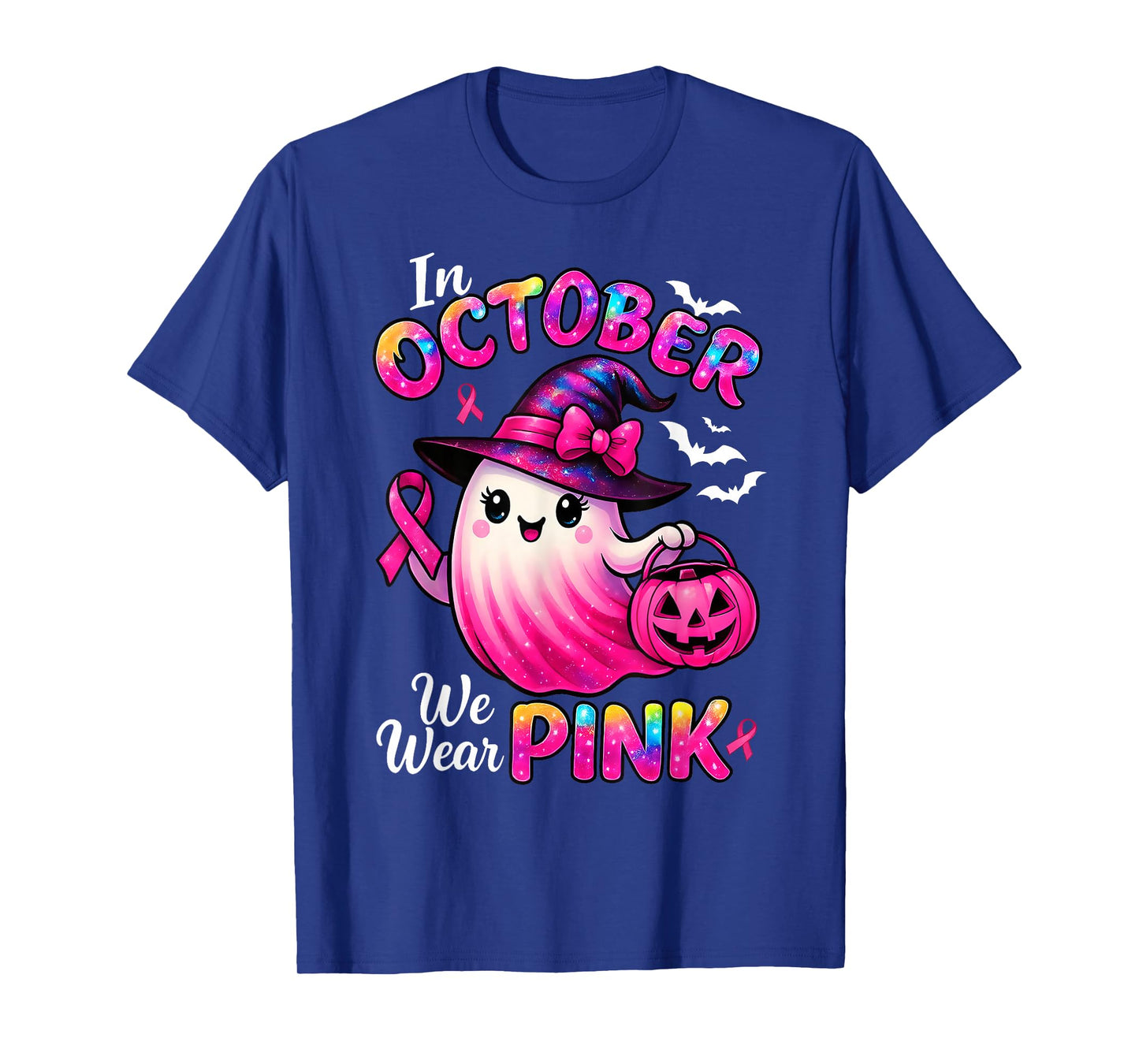 Halloween Witch Ghost Trick Or Treat Breast Cancer Month T-Shirt