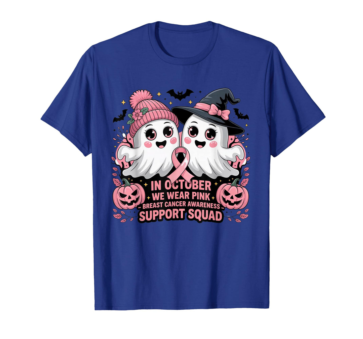 Support Squad We Wear Pink Ghost Witch October Breast Cancer T-Shirt