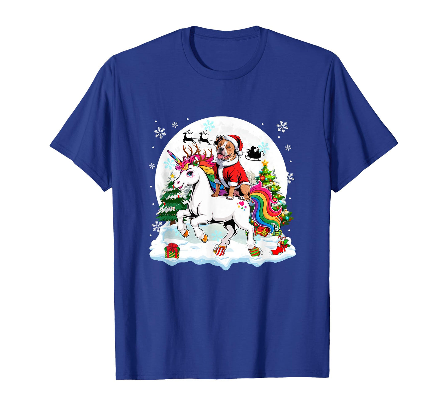 Santa Pit Bull Riding Unicorn Reindeer Christmas Owner Kids T-Shirt