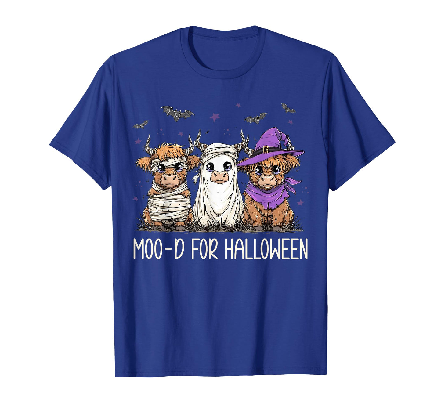 Moo-d for Halloween Funny Halloween Highland Cow Retro T-Shirt