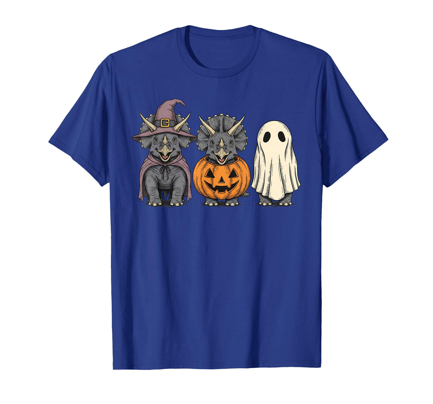 Spooky Ghost Triceratops Dino Lover Pumpkin Halloween T-Shirt