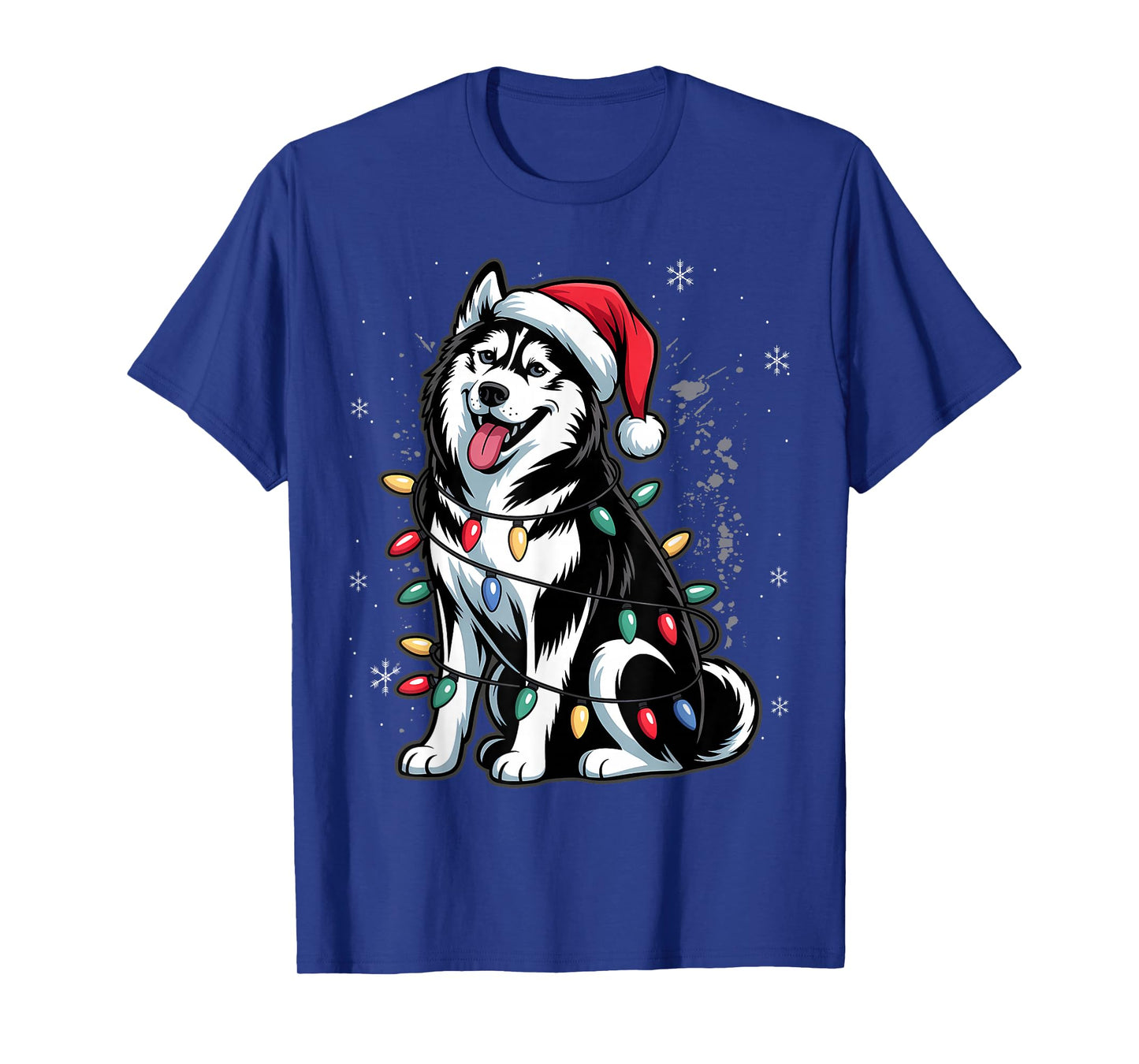 Siberian Husky Santa Christmas Tree Lights Xmas Boys Dog T-Shirt