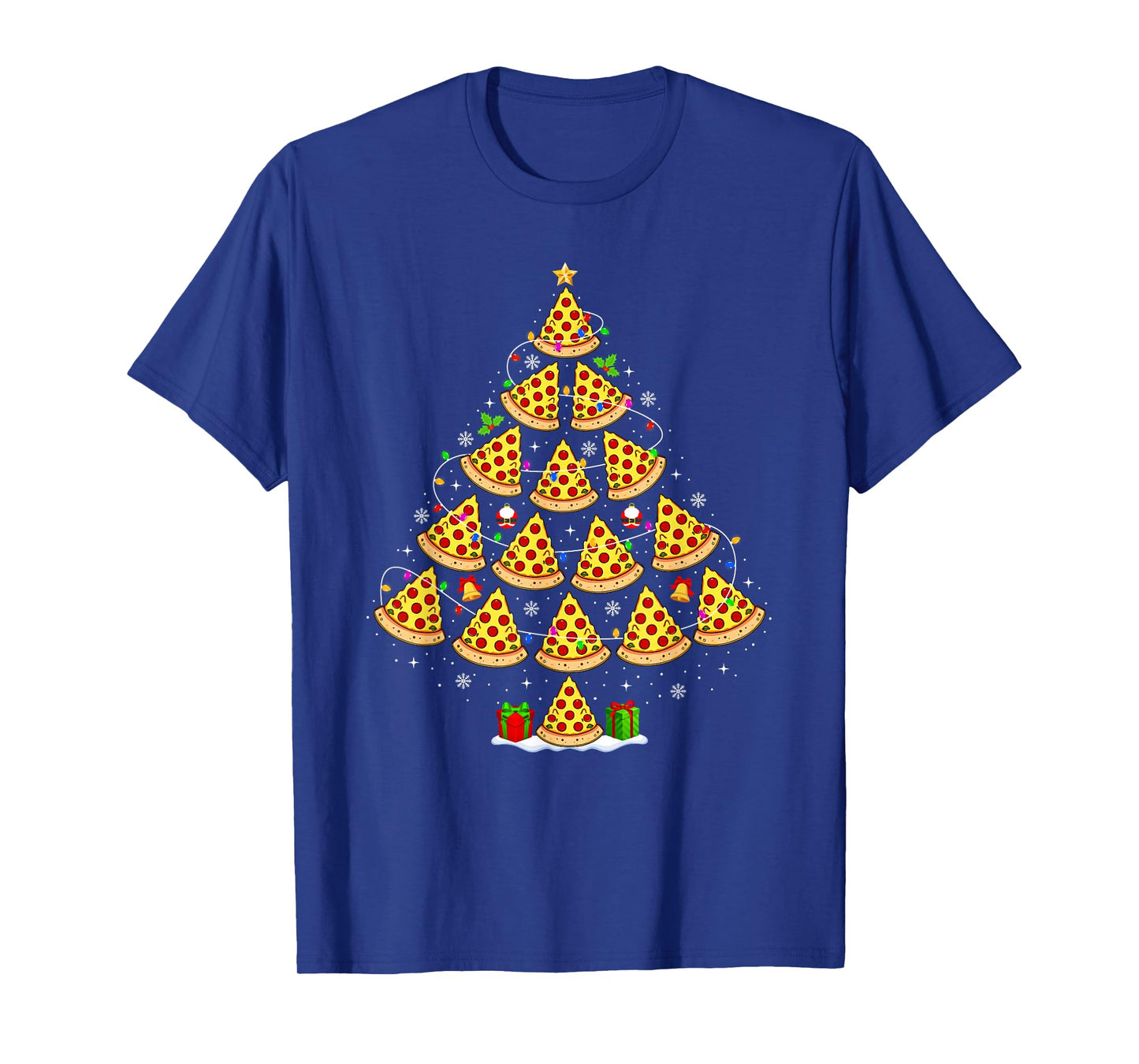 Pizza Christmas Tree Lights Funny Xmas Santa Hat Food Lover T-Shirt