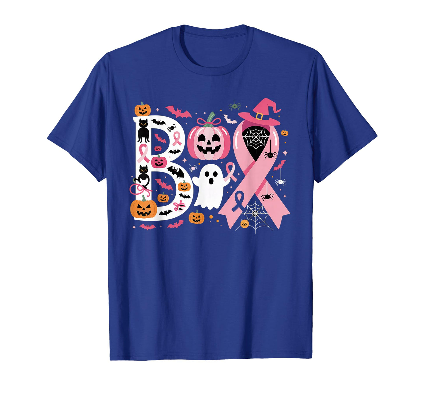 Boo Halloween Pumpkin Pink Ribbon Witch Cancer Awareness T-Shirt