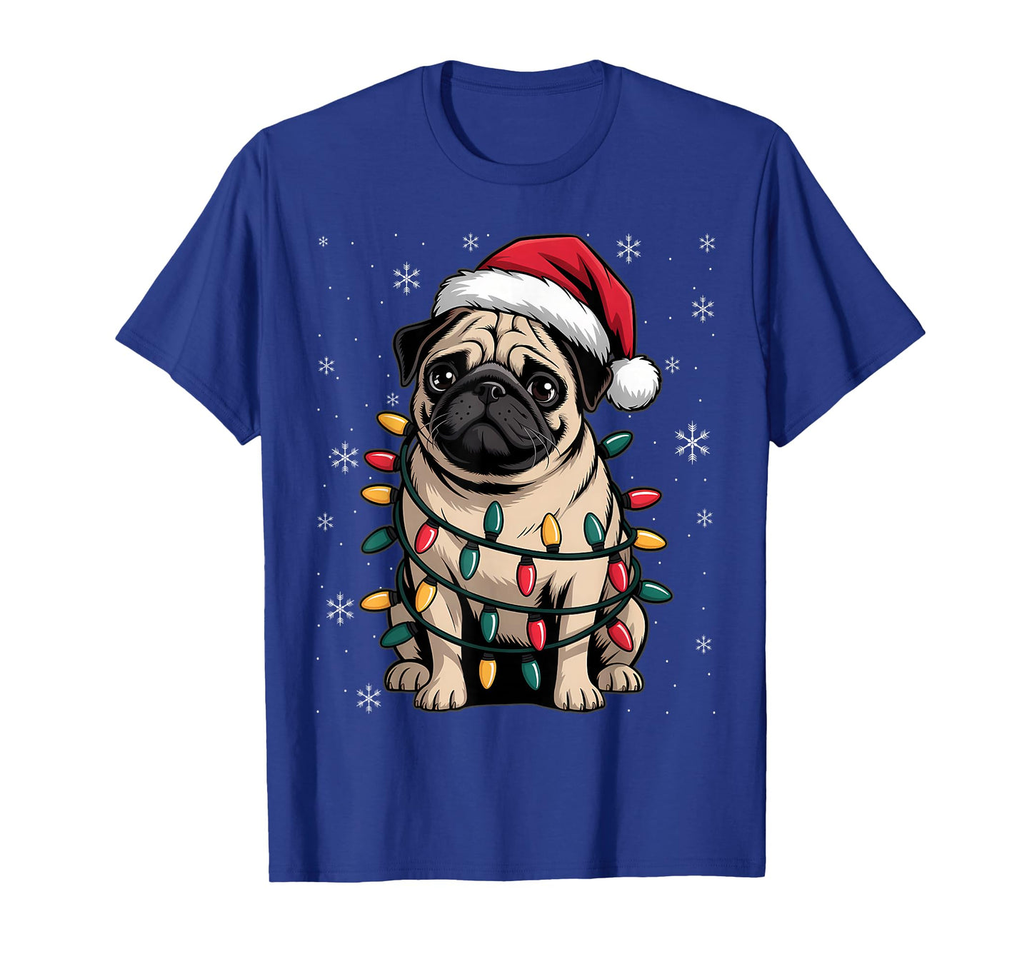 Pug Santa Christmas Tree Lights Xmas Boys Pugmas Dog Dogmas T-Shirt