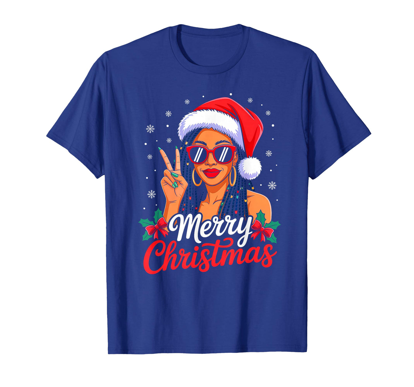 Merry Christmas Black African Girl American Melanin Women T-Shirt
