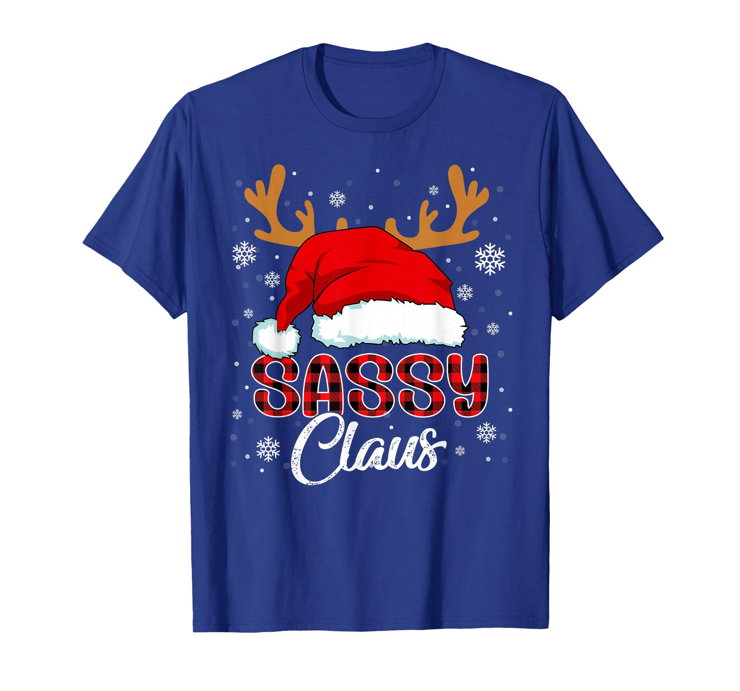 Sassy Claus Santa Hat Christmas Red Plaid Matching Family T-Shirt