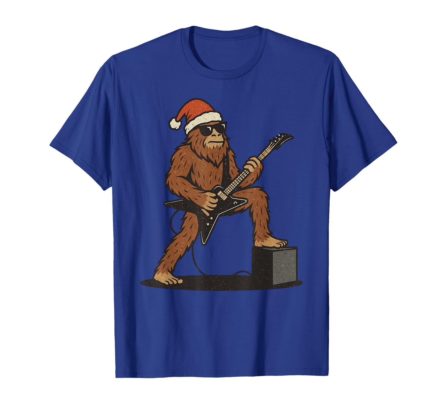 Sasquatch Playing Rock Guitar Christmas Vintage Funny Xmas T-Shirt
