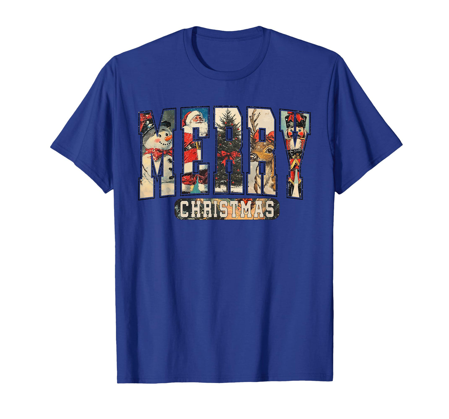 Retro Merry Christmas Santa Claus Reindeer Snowman Cute Xmas T-Shirt