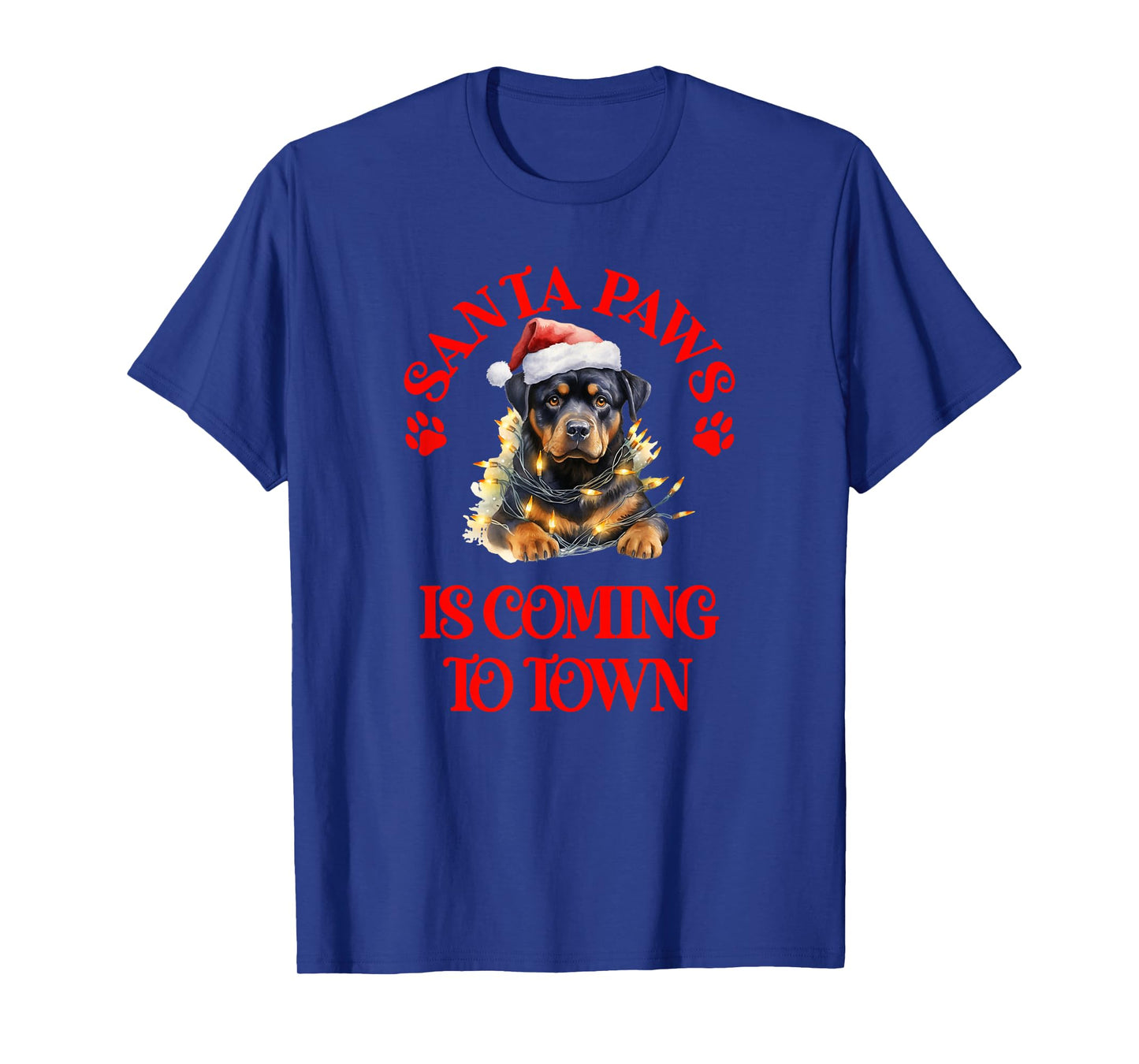 Santa Paws is Coming to Town with Christmas Rottweiler T-Shirt