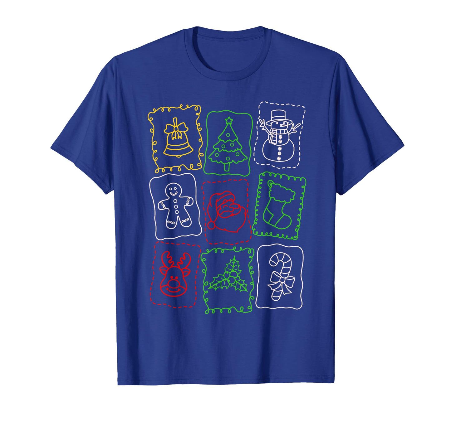 Christmas Doodle Santa Claus Snowman Gingerbread Reindeer T-Shirt