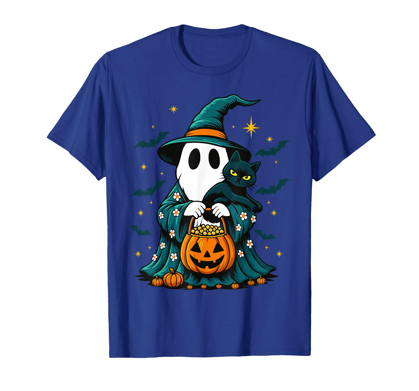 Vintage Halloween Ghost Witch Holding Black Cat Men Women T-Shirt