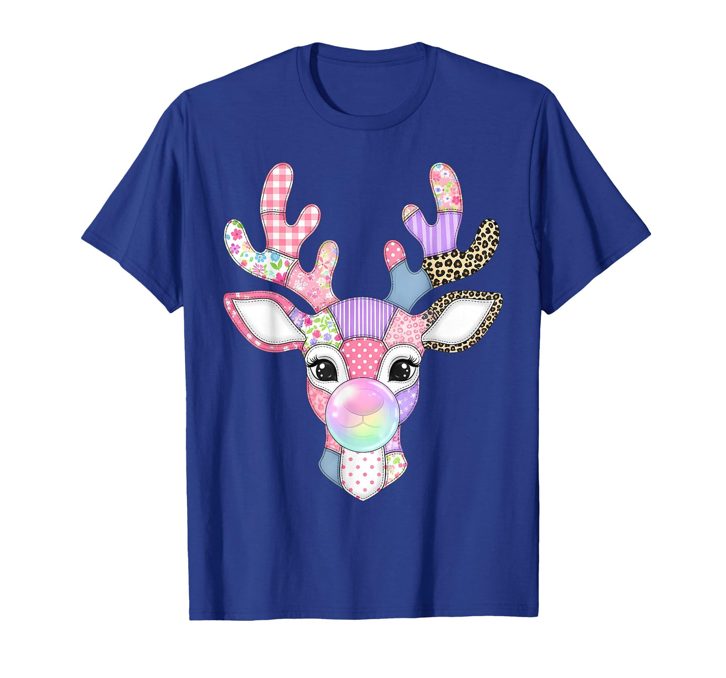 Patchwork Reindeer Bubble Gum Christmas Quilt Block Quilting T-Shirt