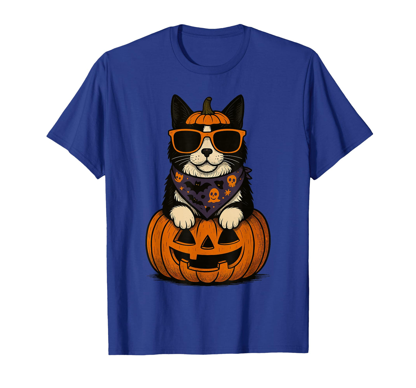 Spooky Tuxedo Cat Pumpkin Halloween Cat Lover T-Shirt