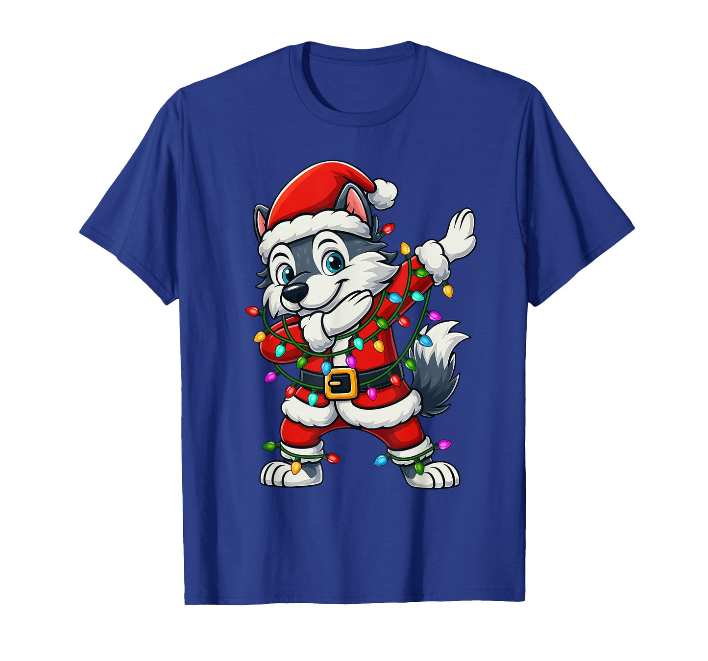 Dabbing Wolf Lights Santa Xmas Girls Boys Kids Christmas T-Shirt
