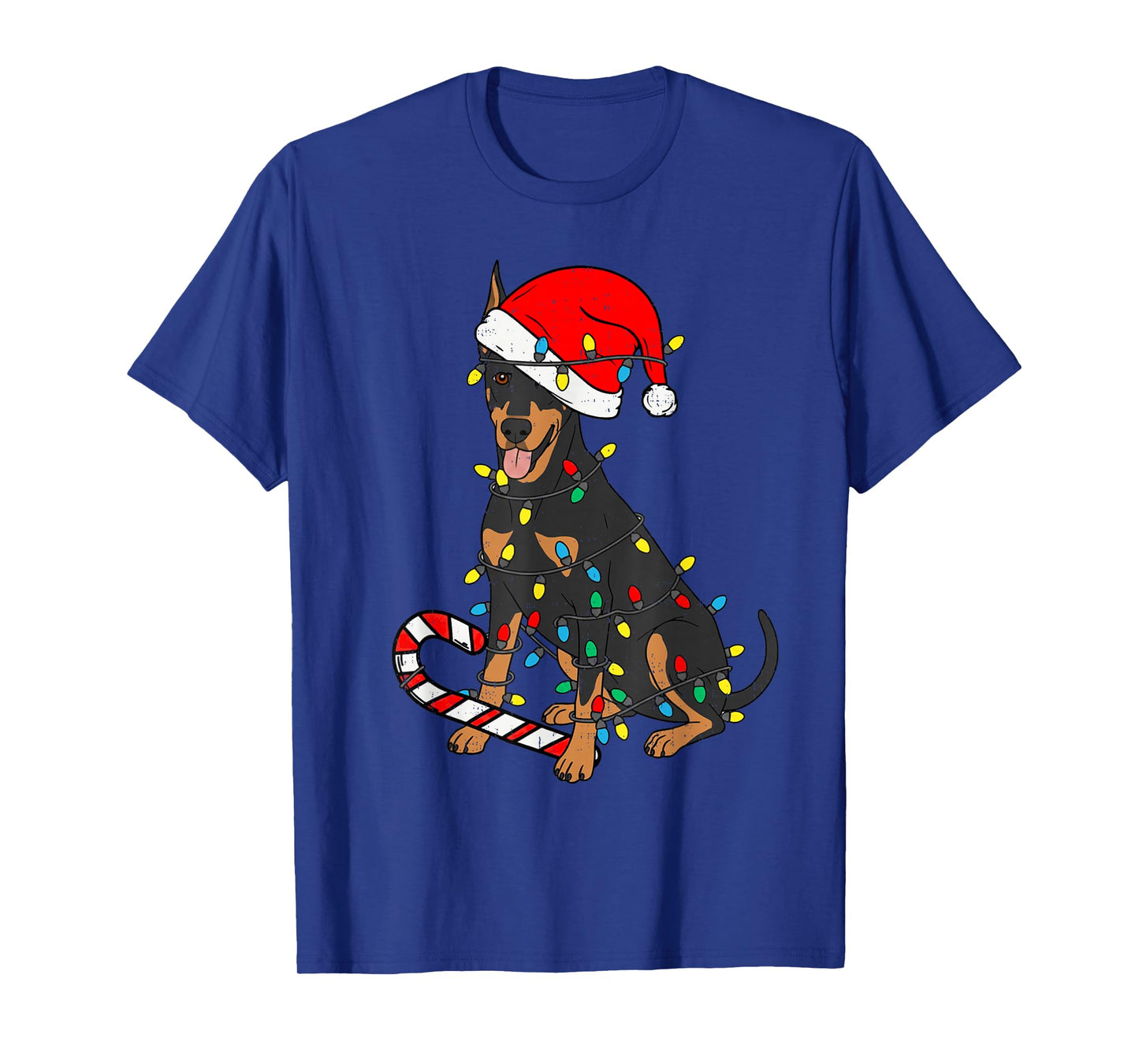 Doberman Dog Christmas Lights Santa Xmas Pet Dog Lover T-Shirt