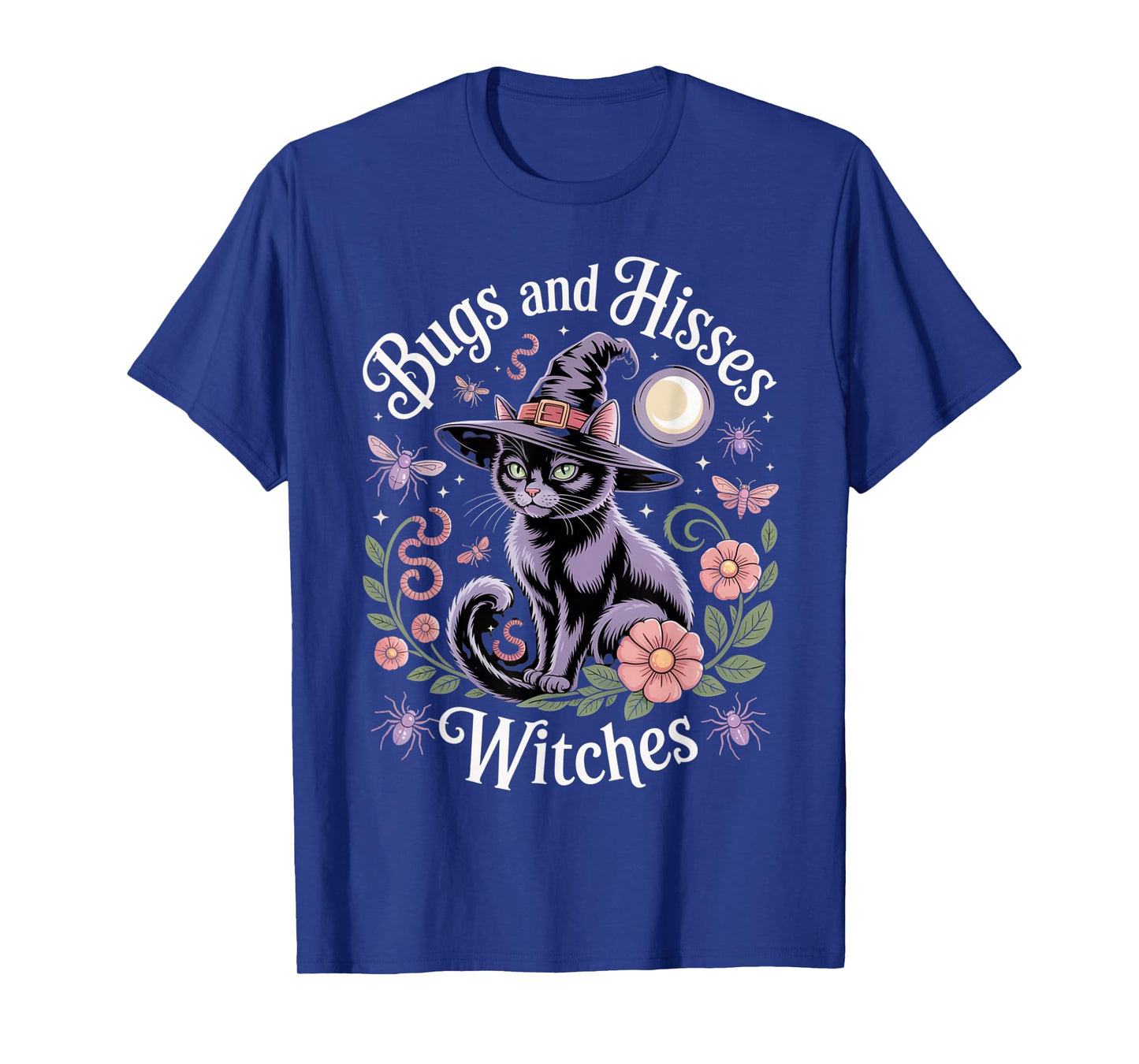 Bugs and Hisses Witches Cat Floral Halloween Women Teen Tee T-Shirt