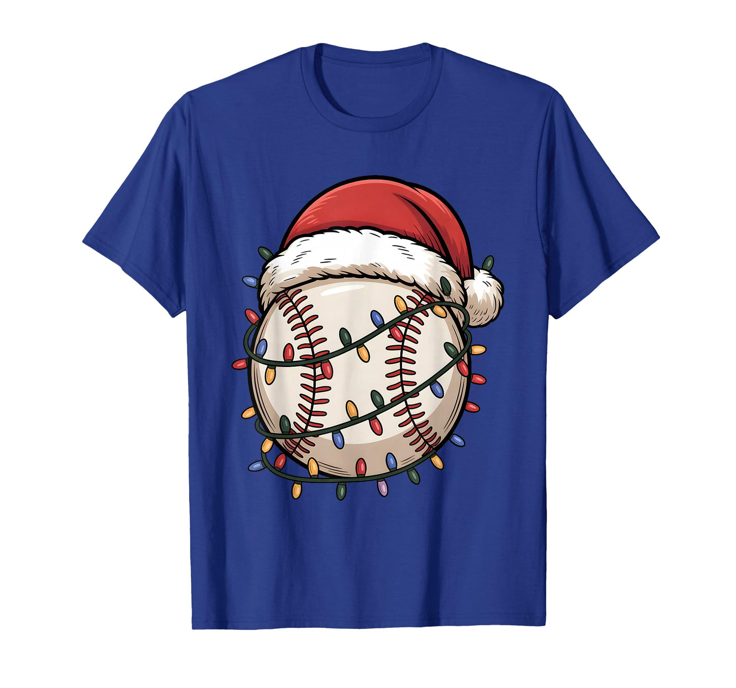 Baseball Santa Hat Christmas Holiday Lights T-Shirt
