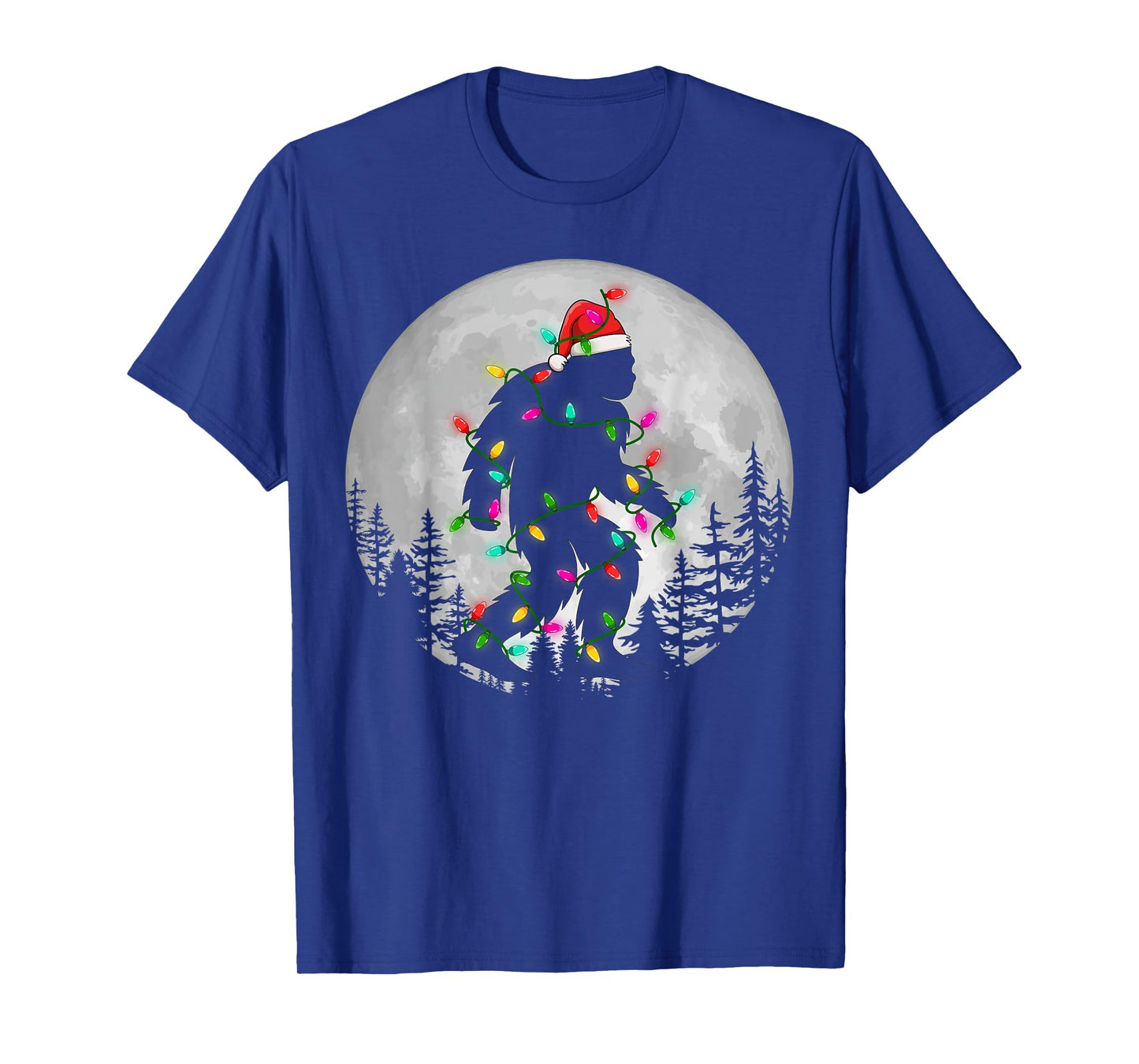 Bigfoot Christmas Lighting Santa Hat Night Moon Xmas Gifts T-Shirt