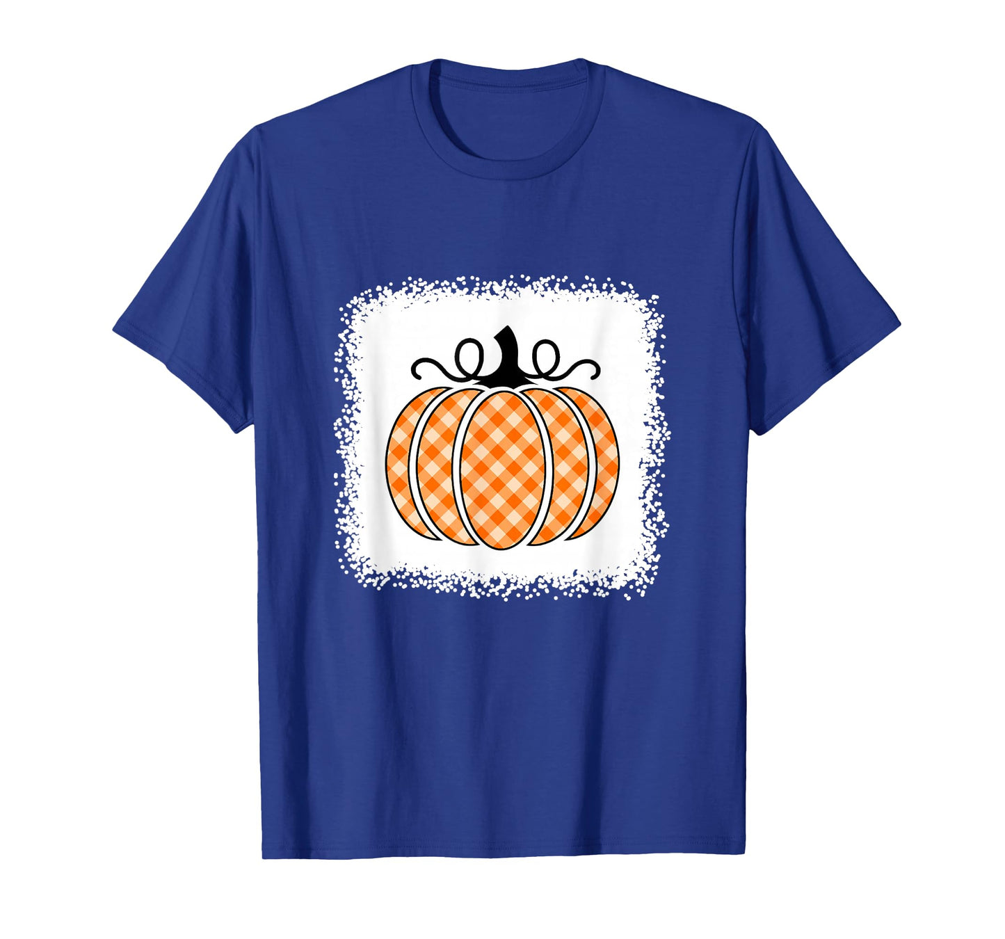 Halloween Pumpkin Bleached Orange and White Buffalo Plaid T-Shirt