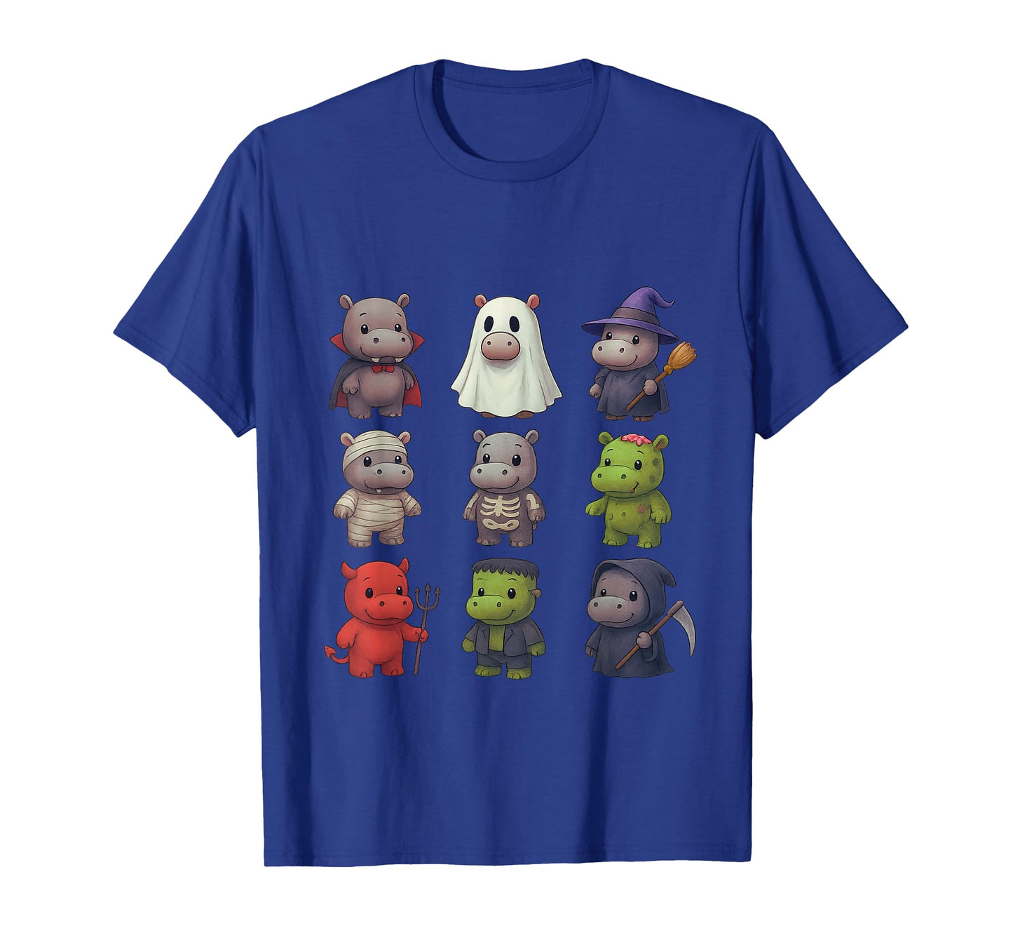 Funny Hippo Witch Vampire Ghost Zombie Skeleton Halloween T-Shirt