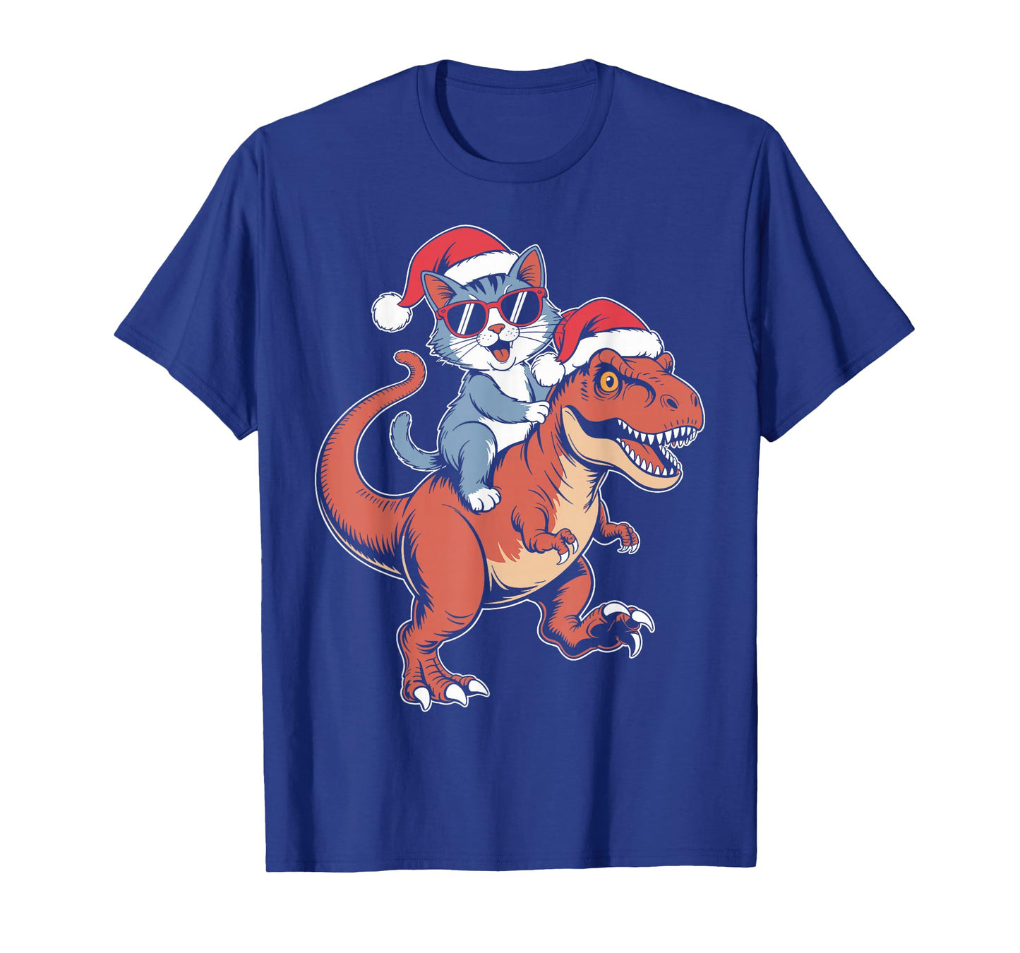 Cool cat Riding Dinosaur Christmas T-Shirt