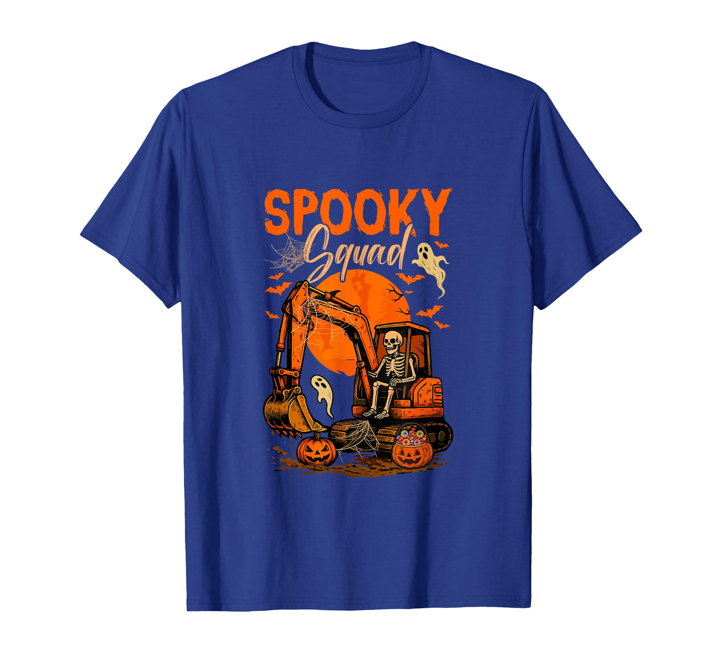 Spooky Halloween Squad Skeleton Driving Excavator Horror Boo T-Shirt