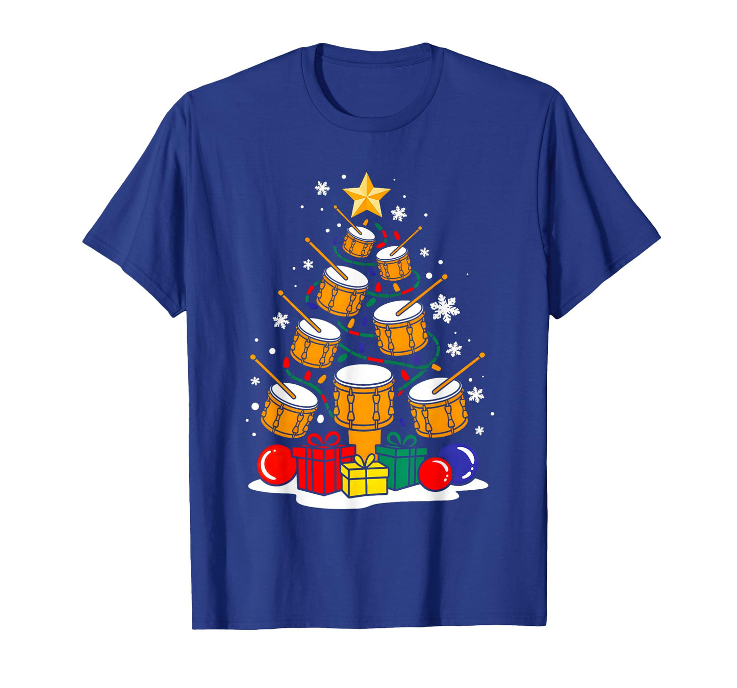Christmas Drummer Player Xmas Tree Funny Music Lover Santa T-Shirt