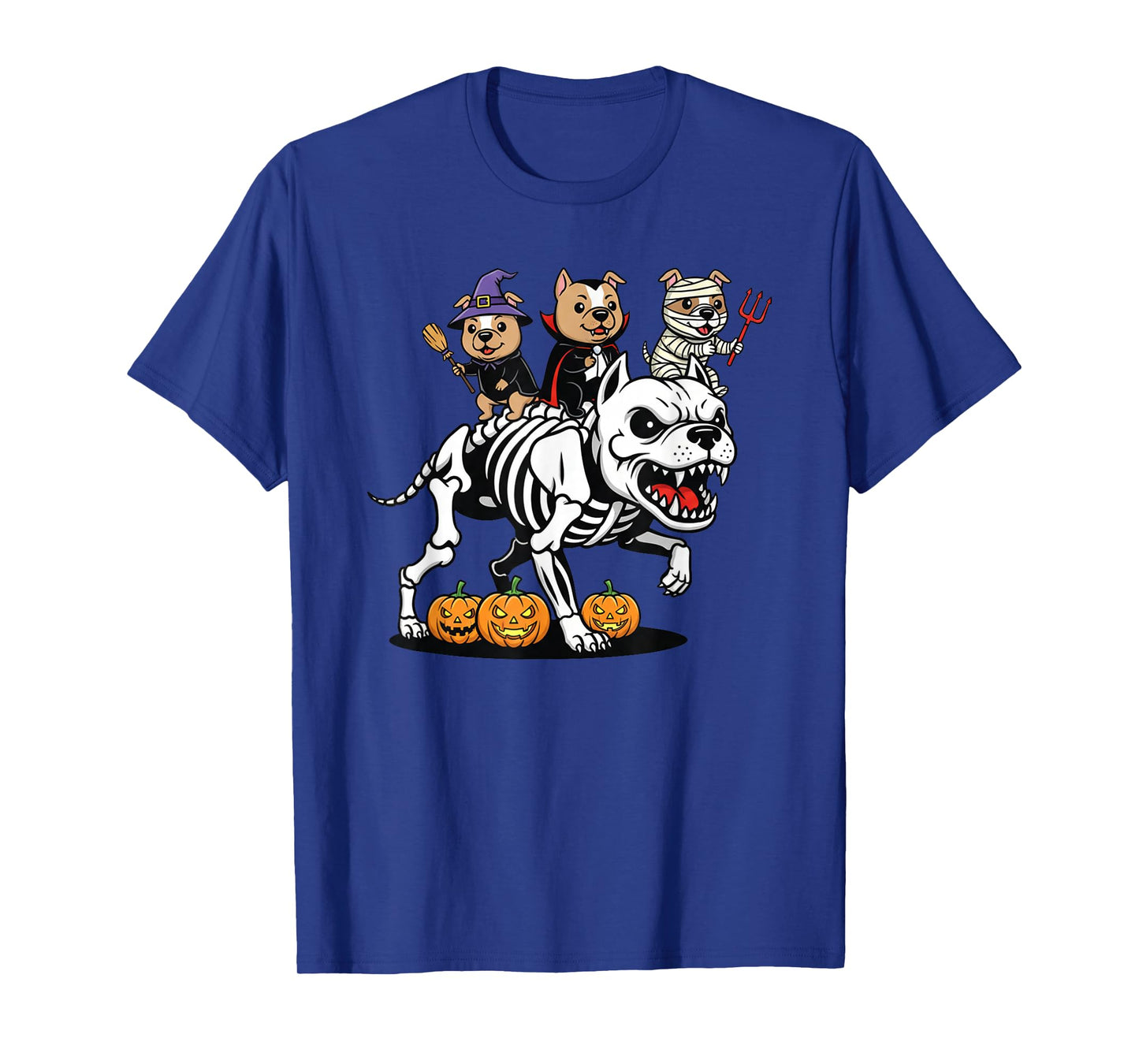 Funny Pitbull Skeleton Mummy Witch Halloween Kid Mens Womens T-Shirt
