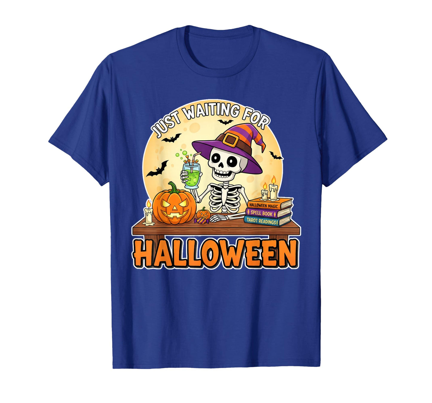 Just Waiting for Halloween Skeleton Pumpkin T-Shirt