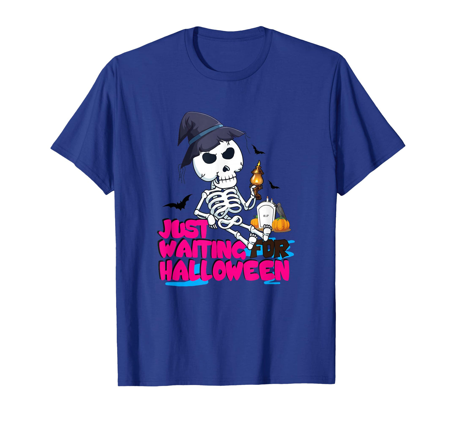 Just Waiting for Halloween Skeleton Witch Spooky Season T-Shirt