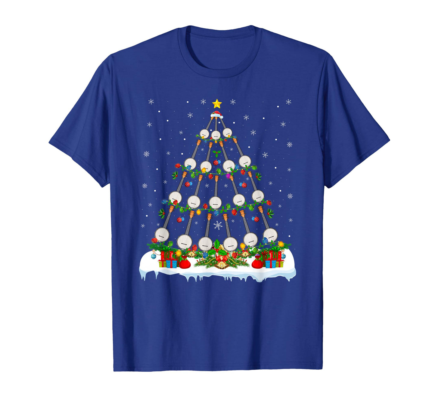Banjo Christmas Tree Lights Banjo Music Lover Musical Xmas T-Shirt