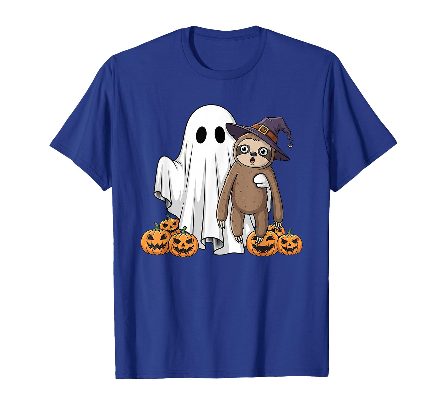 Funny Ghost Sloth Pumpkin Halloween Kids Mens Womens T-Shirt