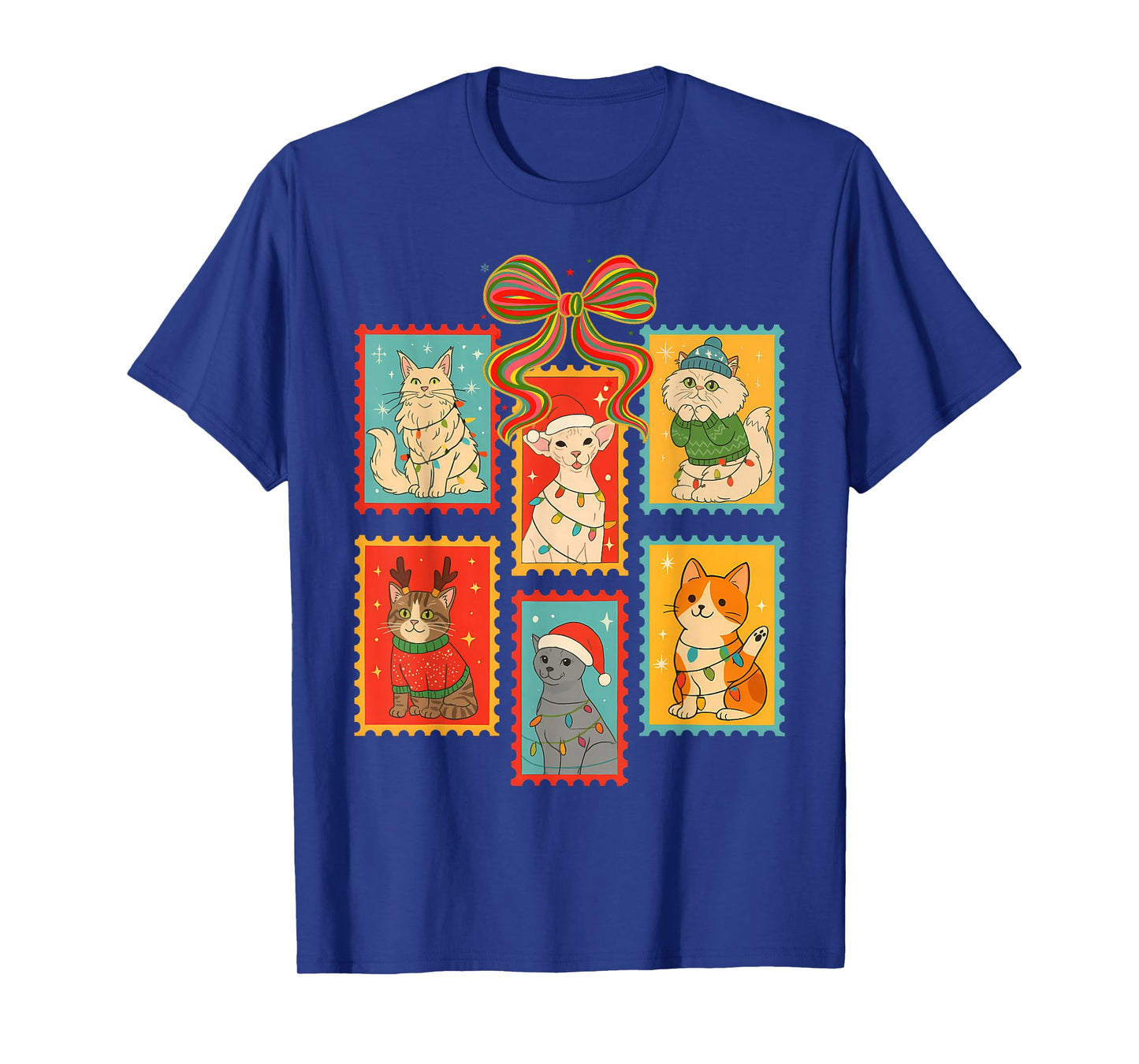 Christmas Xmas Cat Mom Cat Person Coquette Cat Lover Stamps T-Shirt