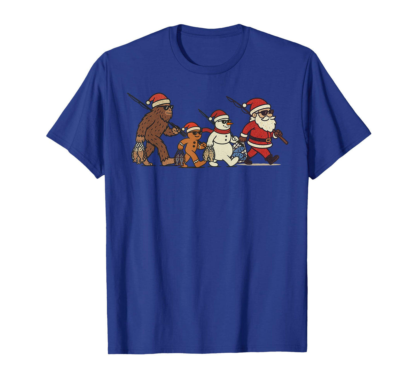 Santa Sasquatch Fishing Christmas Vintage Fish Funny Xmas T-Shirt