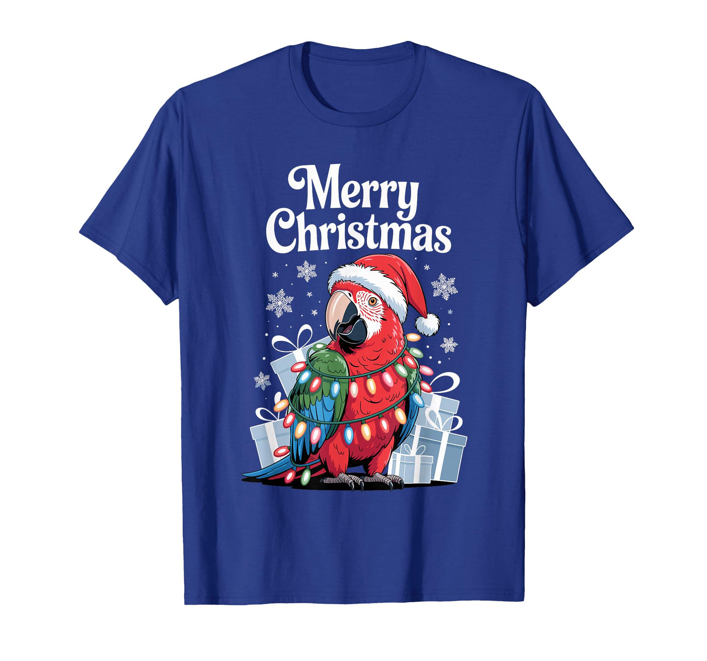 Christmas Parrot Holiday Tropical Bird Santa Hat Light Funny T-Shirt