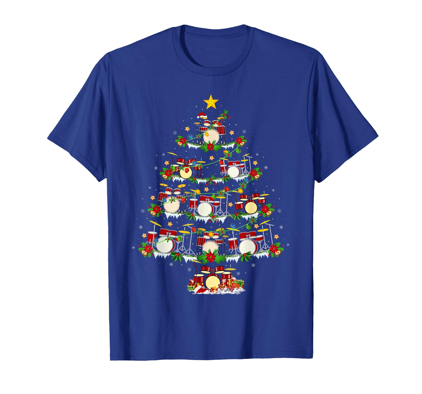 Drum Christmas Tree Lights Drum Music Lover Drummer Xmas T-Shirt