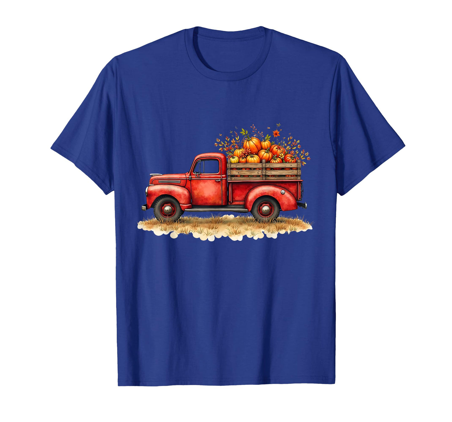 Vintage Red Pickup Truck Fall Autumn Pumpkin Halloween T-Shirt