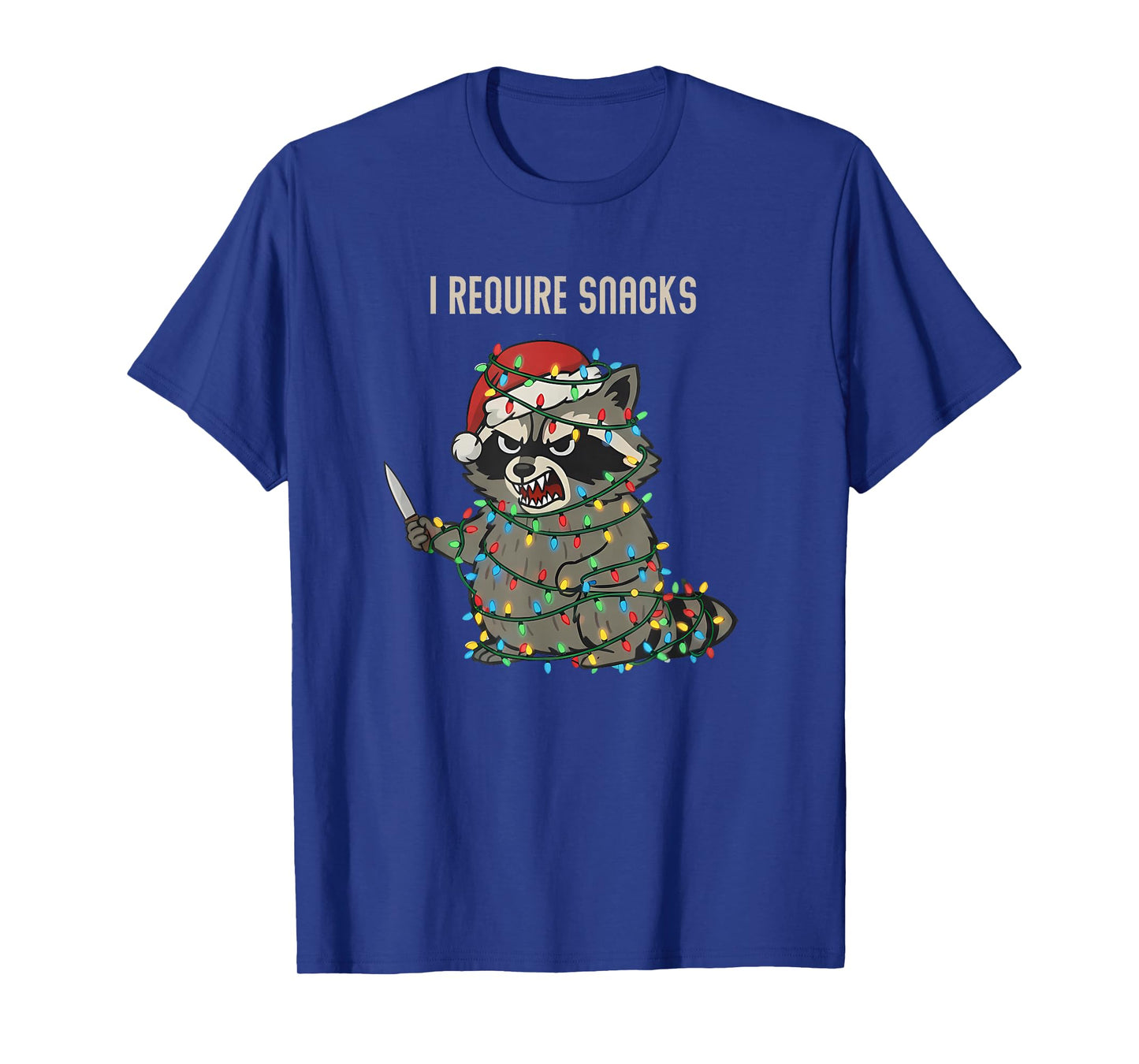 Funny Christmas Raccoon with Santa Hat, I Require Snakcs T-Shirt