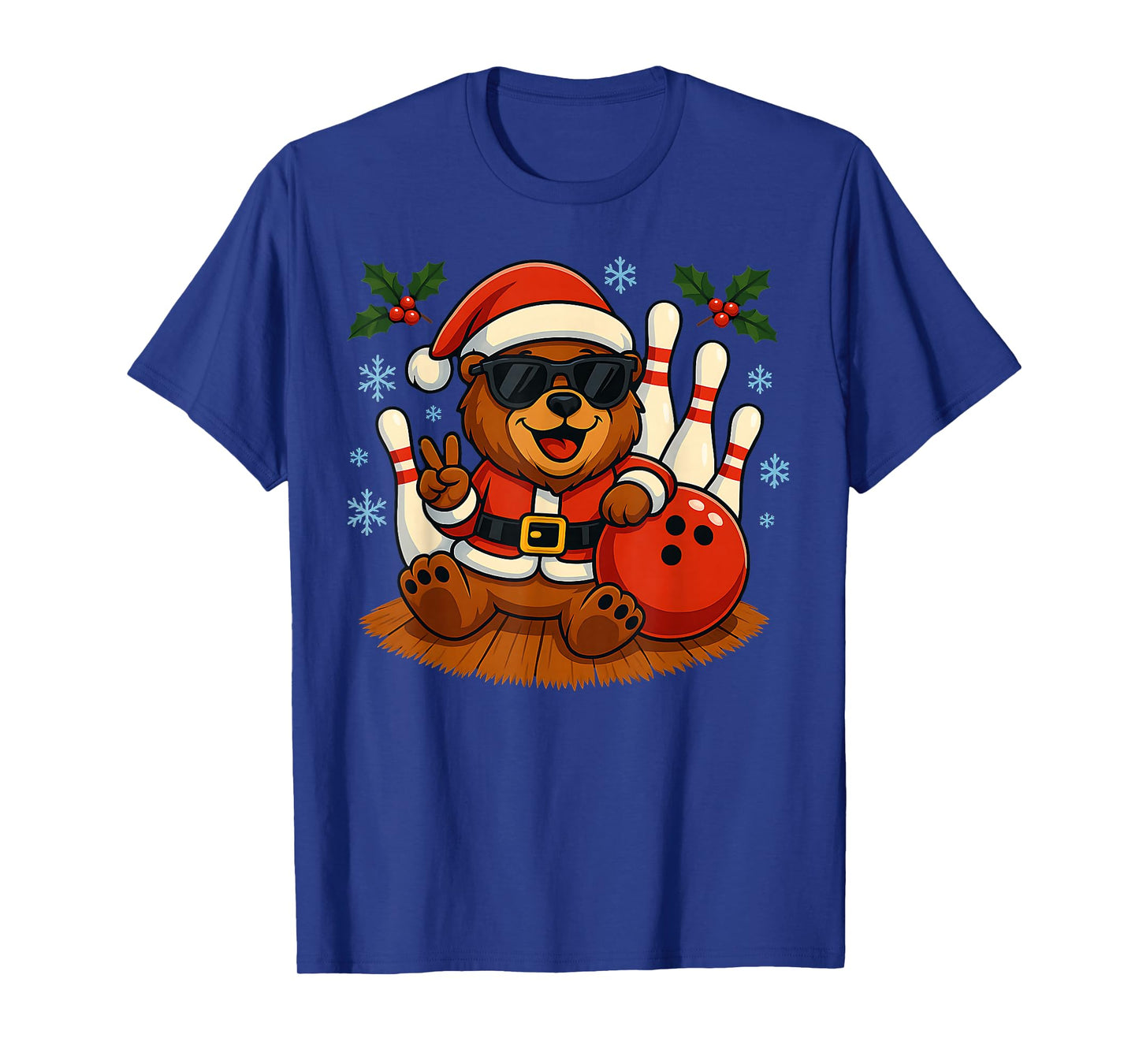 Santa Bear Bowling Christmas Funny Holiday Vibes Men Women T-Shirt