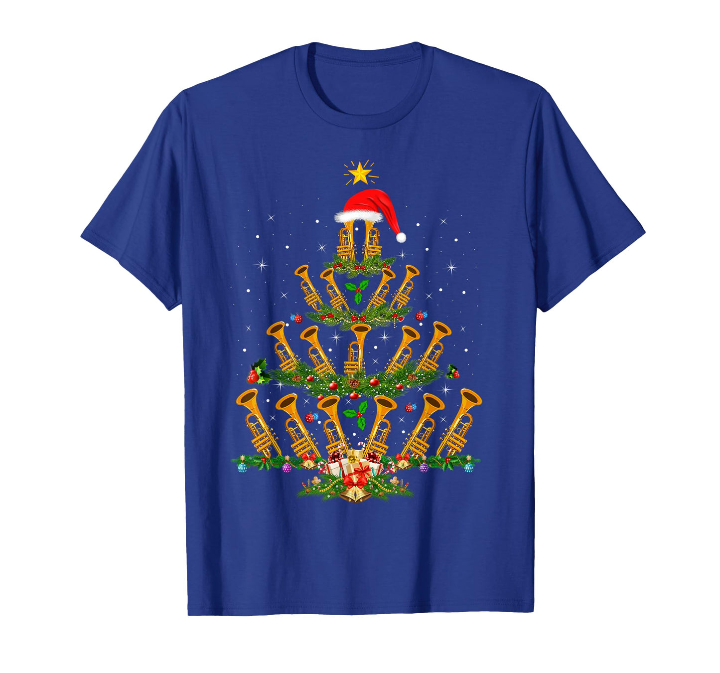 Trumpet Christmas Tree Lights Music Lover Musical Xmas T-Shirt