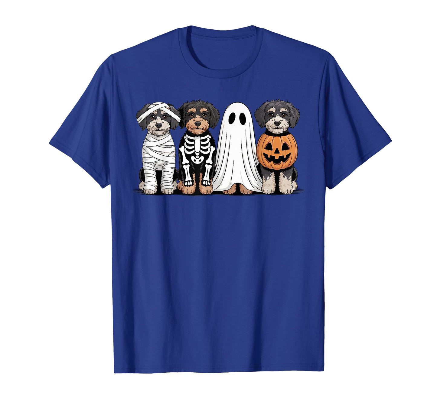 Spooky Ghost Aussiedoodle Pumpkin Halloween Dog Skeleton T-Shirt