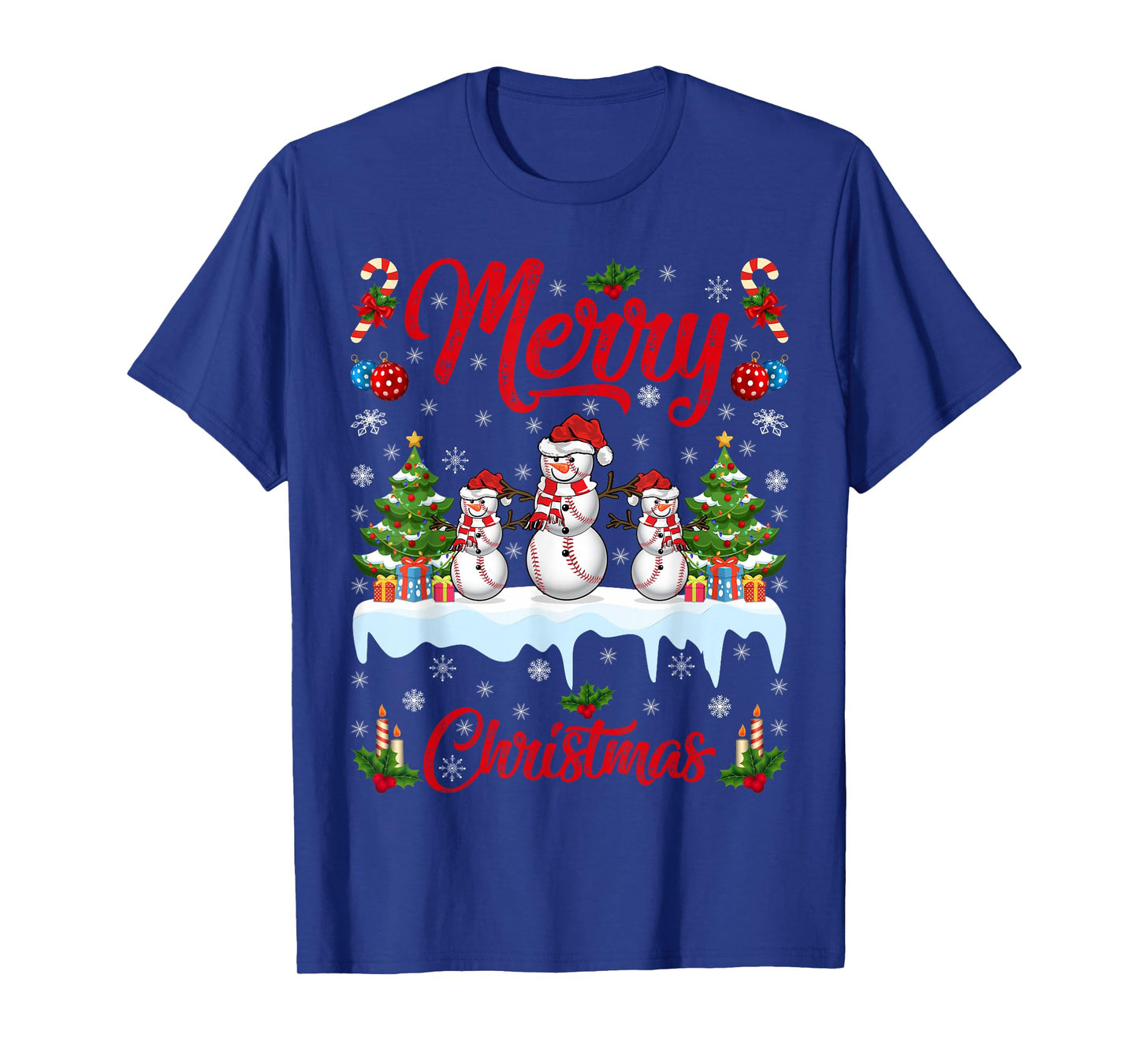 Baseball Snowman Merry Christmas Pajamas Baseball Player T-Shirt