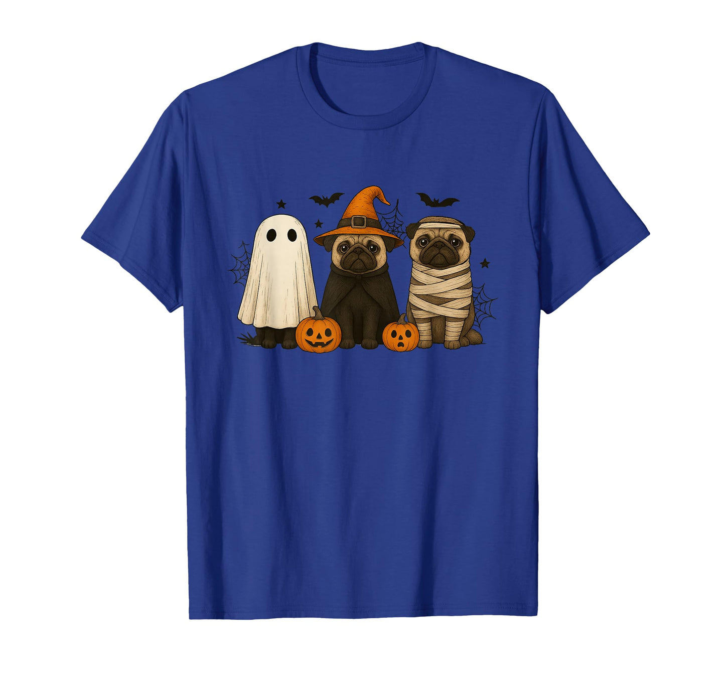 Retro Pug Dog Witch Scary Halloween Pumpkin Women Men Kids T-Shirt