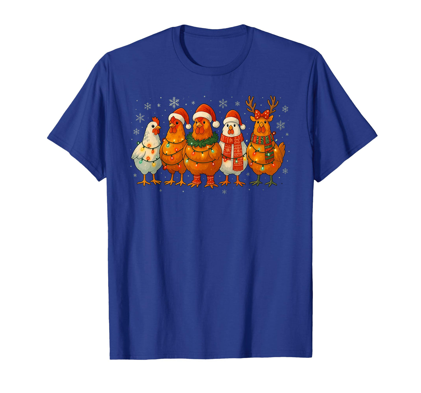 Chicken Christmas Lights Santa Hats Reindeer Funny Holiday T-Shirt