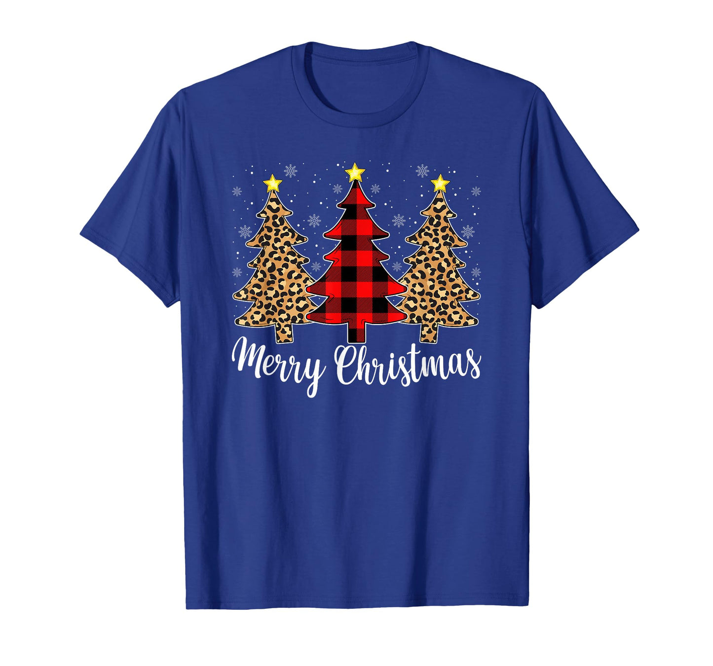Merry Christmas Tree Leopard Buffalo Plaid Xmas Pajamas T-Shirt