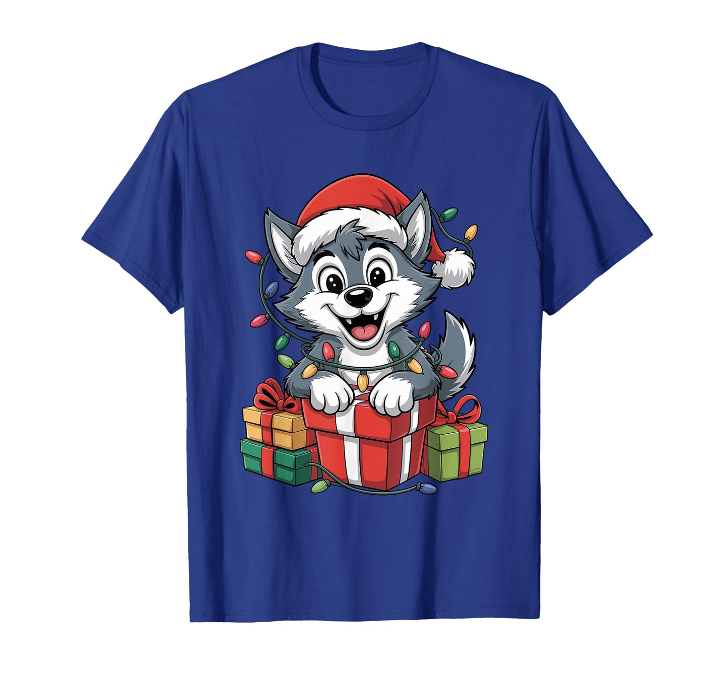 Wolf Santa Hat Christmas Design Funny Wild Animal Lovers T-Shirt