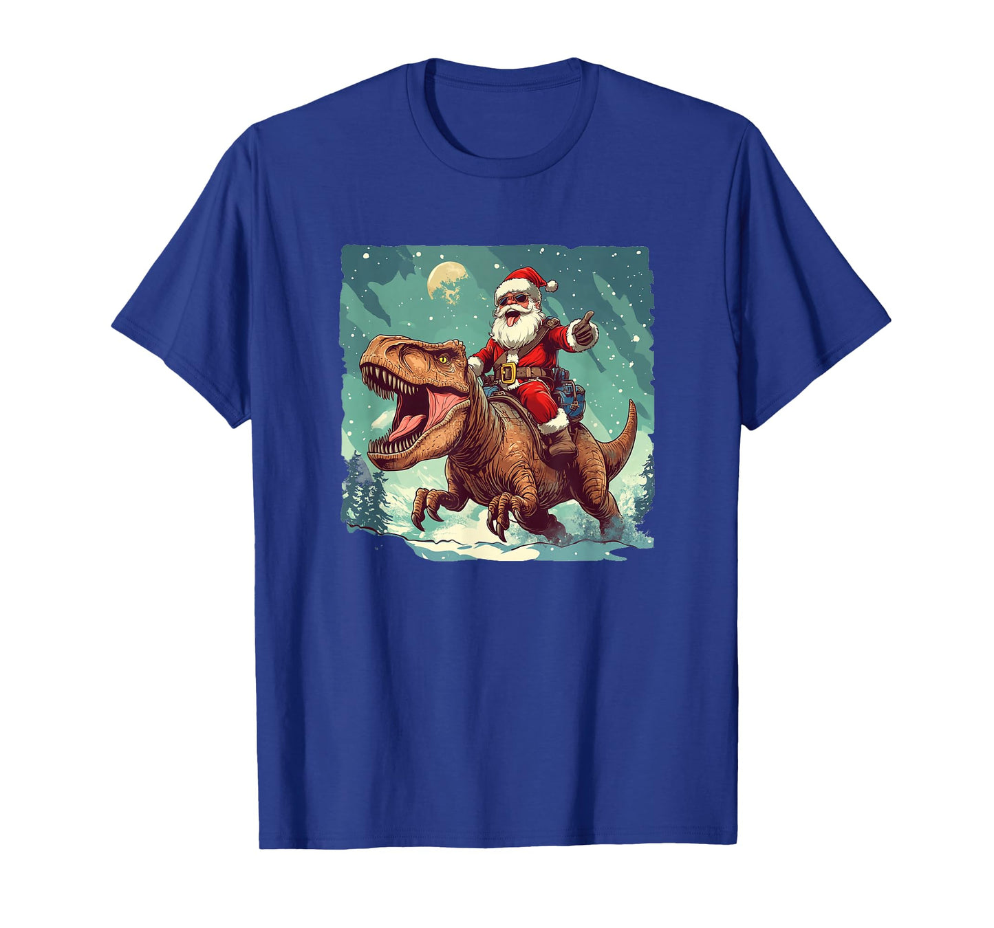 Cool Santa and His Dinosaur Ride Into Christmas Fun T-Shirt