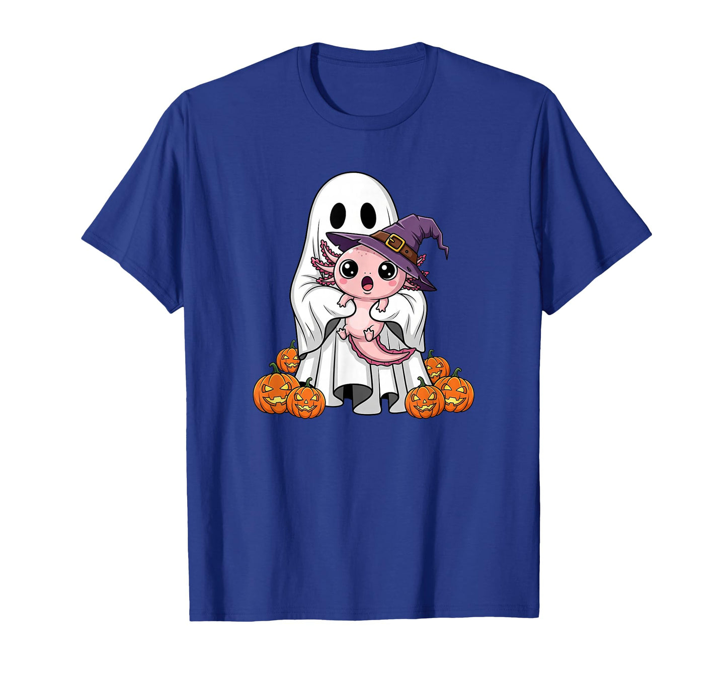 Funny Ghost Axolotl Pumpkin Halloween Kids Mens Womens T-Shirt