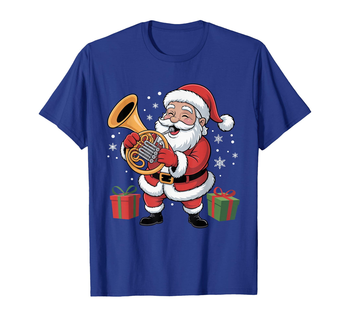 Funny Santa Playing French Horn Holiday Chrismas Xmas Pajama T-Shirt